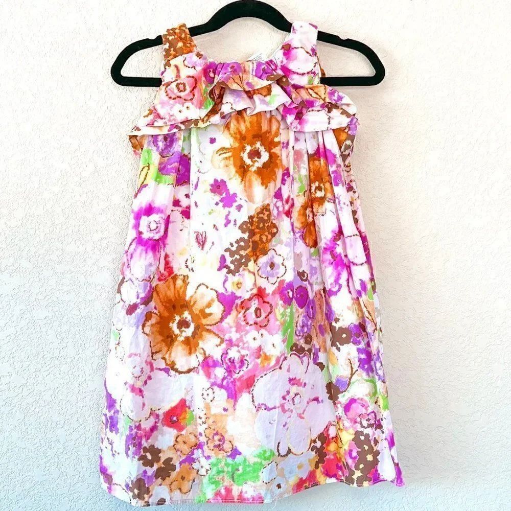 Crewcuts Watercolor Floral Ruffle Dress, Size 5